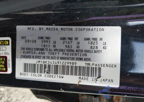 2009 Mazda Mazda3 S Grand Touring from USA, damaged, VIN JM1BK343491229989